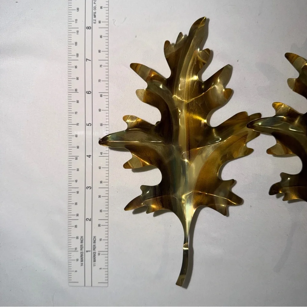 Vintage 1970s Brass Copper Oak Leaves Set of 3 Home Interior Wall Art Boho
